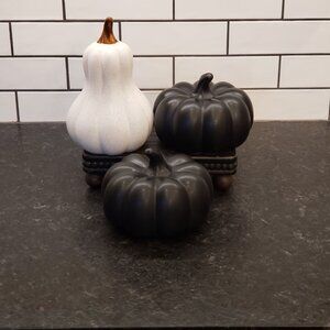 Ceramic Pumpkins Black (2) & Gourd White (1)